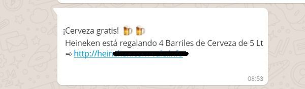 Se extiende un bulo por WhatsApp que promete barriles de Heineken