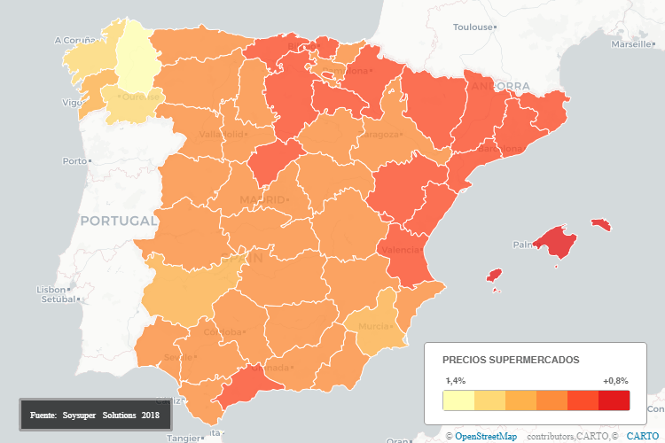 Precios en los supermercados online y su evolución por regiones