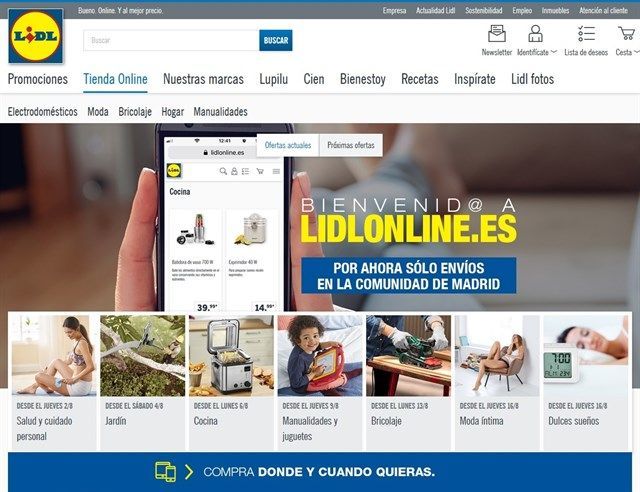 Lidl entra en el mercado ‘online’ con una tienda piloto en Madrid para vender sus marcas propias de moda, hogar y ocio.