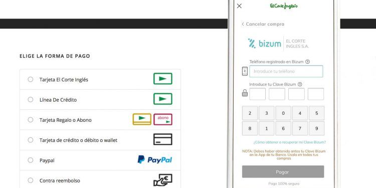 El Corte Inglés incorpora Bizum para los pagos online