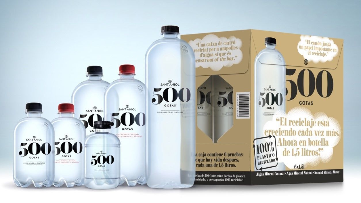 SANT ANIOL se convierte en la la primera empresa del mercado en crear una gama completa de agua mineral natural en botellas hechas de 100% plástico reciclado (rPET)