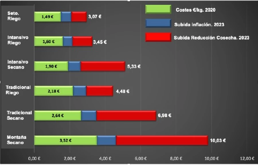 Costes de producción de aceite de oliva en España en 2023
