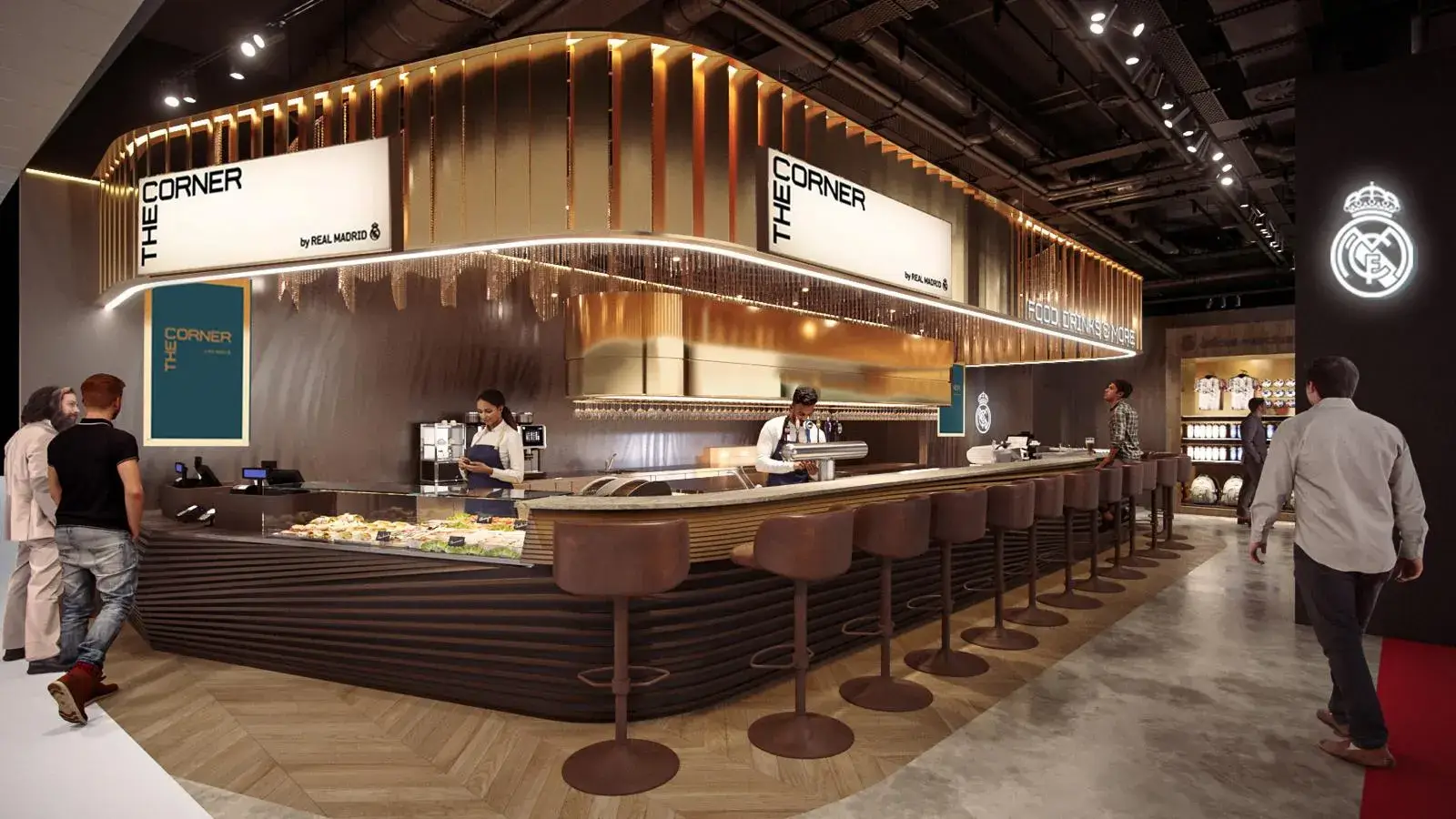 El Real Madrid aterriza con corners híbridos de restauración y merchandising en los aeropuertos