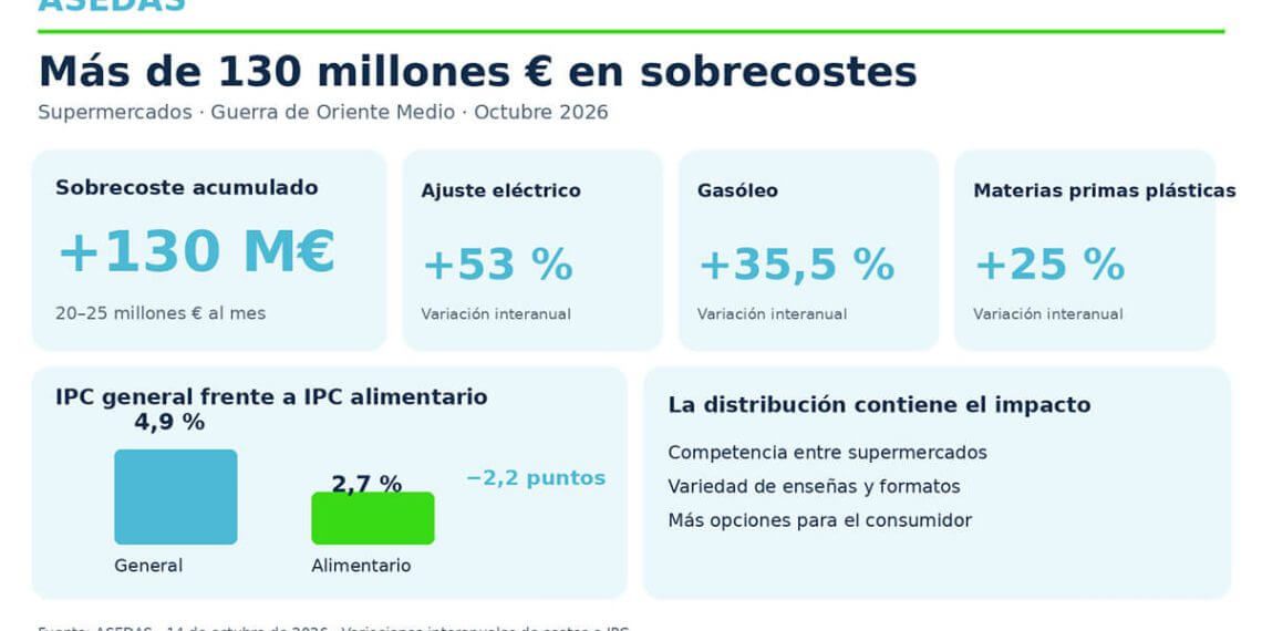 Asedas asegura que la factura del sobrecoste de la energía alcanza ya los 130 millones para los supermercados